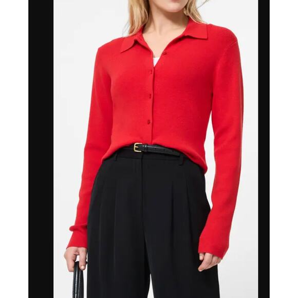 Vintage Red Express Tricot Ribbed, Collared, Button Front Cardigan, Sz M - Picture 1 of 4